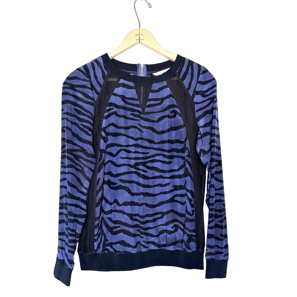Rebecca Taylor | Blue And Black Zebra Print Silk Long Sleeve Blouse Size 2